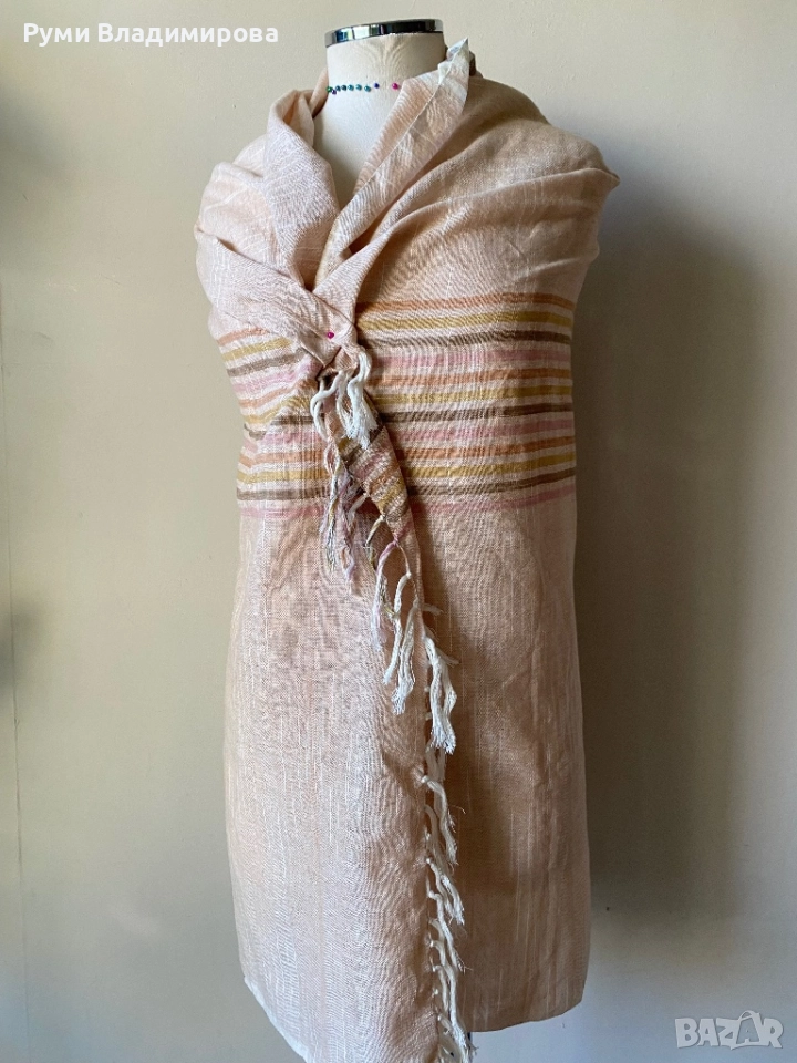 Бежов шал от 100 % органик памук, с етикет, снимка 1