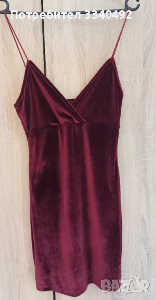 Тъмно червена плюшена рокля (кадифе), снимка 1