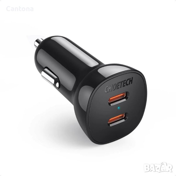 Choetech FCP Dual Quick Car Charger 36W - зарядно за кола с 2xUSB-C за бързо зареждане, снимка 1