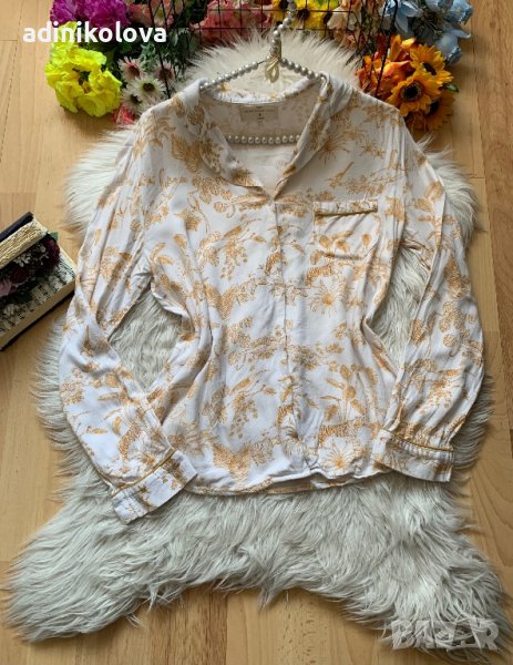 Бяла риза с тропически принт, снимка 1