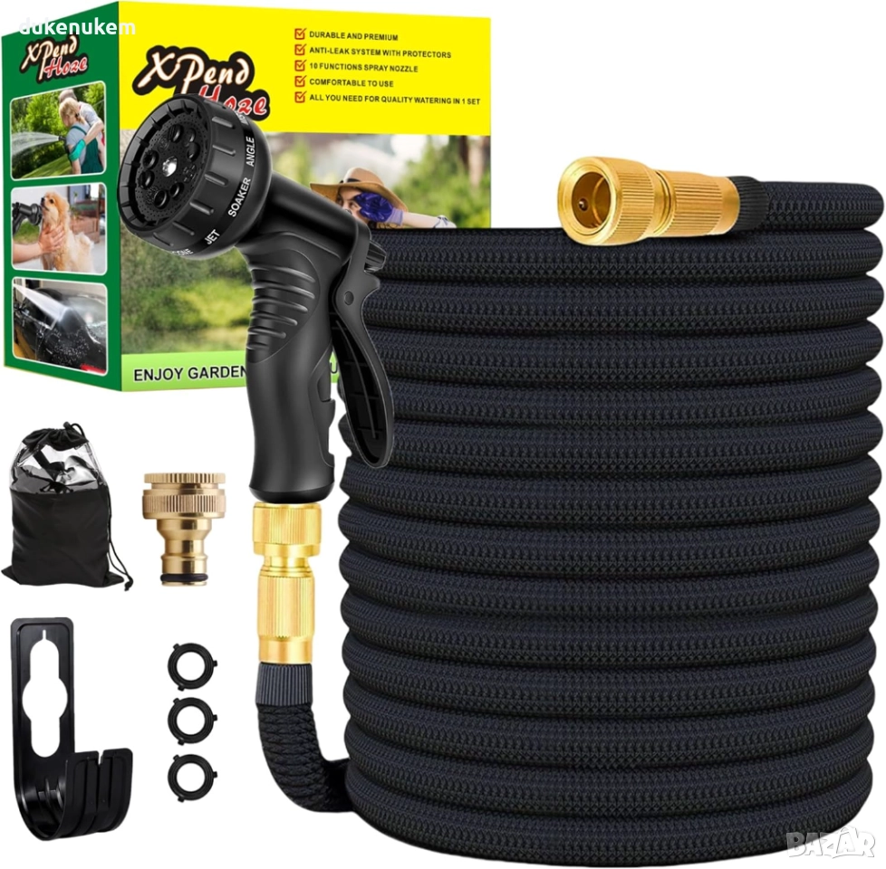 Разтегателен градински маркуч 22.5 м с 10 функции на пръскачката, кука за стена, снимка 1