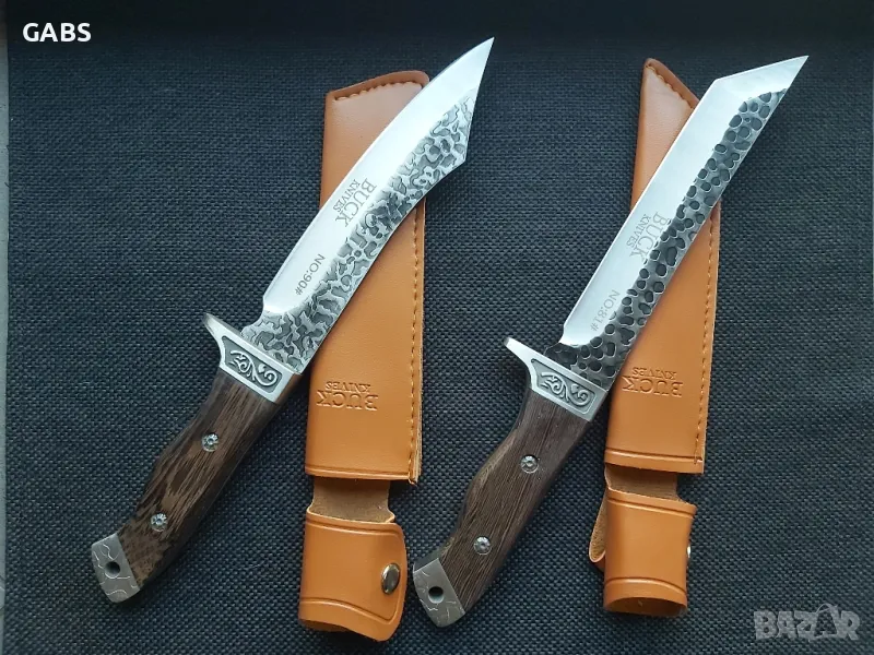 Ловен нож BUCK,фултанг,с дървена дръжка и кания, снимка 1
