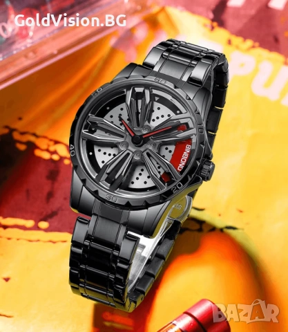 BINBOND Wheel Black Red – мъжки спортен часовник с въртяща джанта, снимка 3 - Мъжки - 54247469