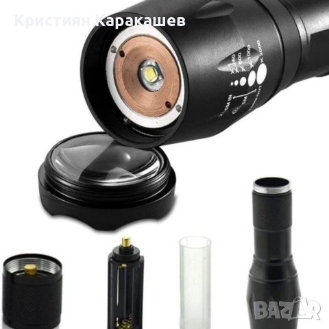 Мощен акумулаторен фенер с cree led диод 2500w ZOOM T6, снимка 2 - Къмпинг осветление - 42121451