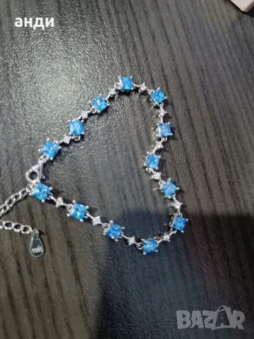 Сребърна гривна със син топаз , снимка 2 - Гривни - 48147476
