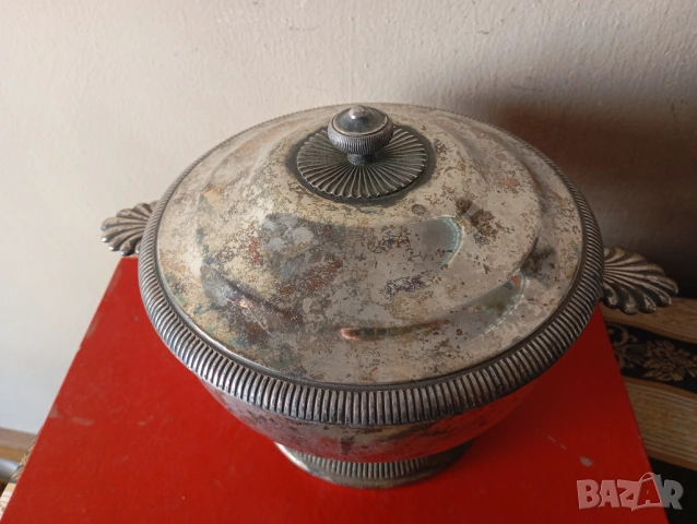 Посребрена купа,фруктиера с капак в стил арт деко, снимка 2 - Други ценни предмети - 53900916