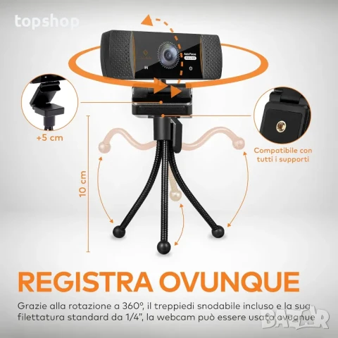 НОВА TAURUS17- Уеб камера за компютър, с автоматичен фокус, стерео микрофон, USB 2.0 Full HD..., снимка 5 - Камери - 50552448