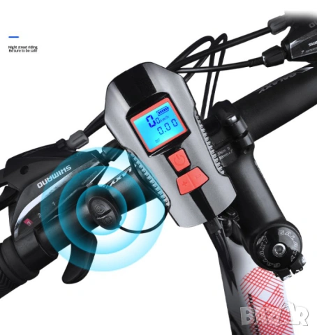 4в1 фар и стоп километраж за велосипед презареждаем акумулаторен компютър за колело клаксон светлини, снимка 3 - Аксесоари за велосипеди - 28576539