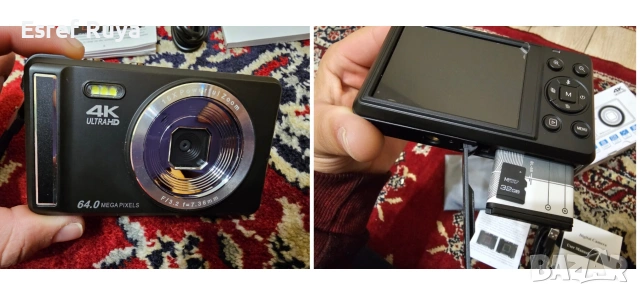 Цифров фотоапарат 4K 64MP 2.8-инчов екран автофокус, 1 батерия 1200 mAh карта 32GB 16X Зоом, снимка 4 - Фотоапарати - 53251910