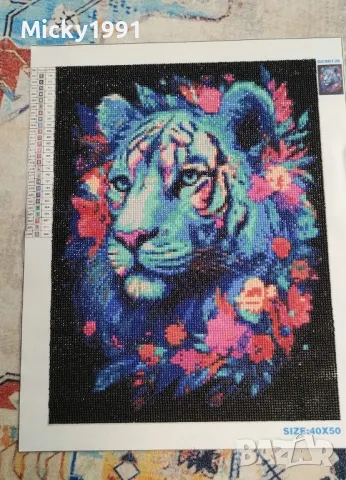 Диамантен гоблен цветен тигър /завършен/