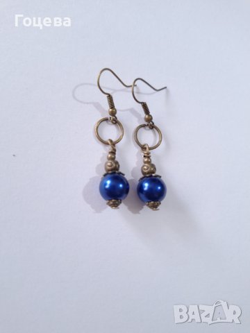Новите ни елегантни обици с мастилено сини перли Сваровски и бронзови орнаменти , снимка 2 - Обеци - 40853825
