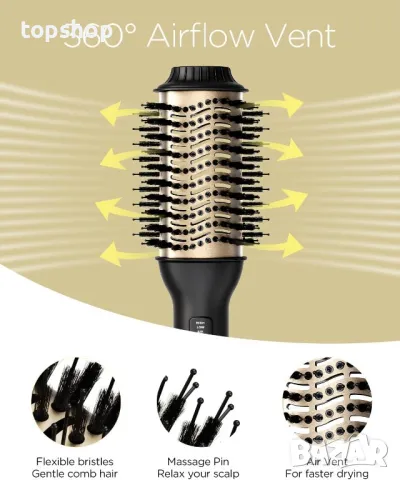 Четка с горещ въздух за сушене, изправяне, обем на коса - 60 мм овален дизайн - черен, снимка 5 - Сешоари - 50355258