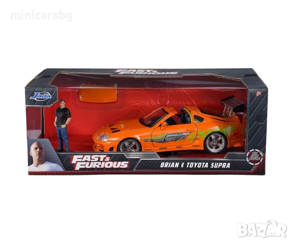 Метални колички: Fast & Furious Toyota Supra MK4 (1995) с фигура на Брайън, снимка 2 - Колекции - 55954617