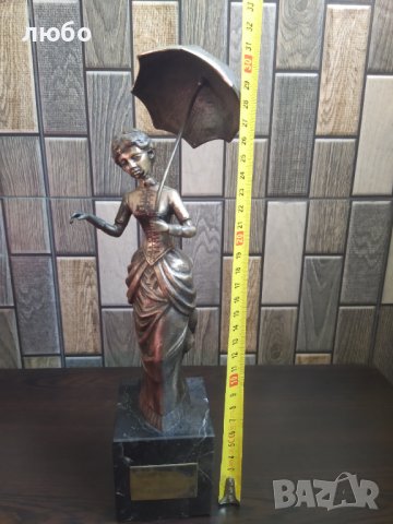 Бронзова Скулптура във Сребърно Покритие-Дамата със Чадъра 19 Век Испания 31 см Височина , снимка 11 - Статуетки - 42112272