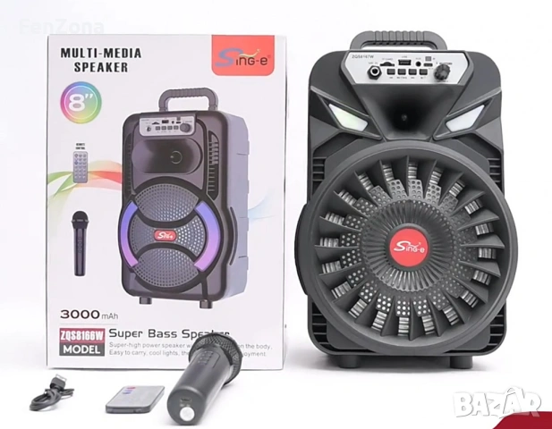 Преносима безжична тонколона 8" с микрофон,12м гаранция