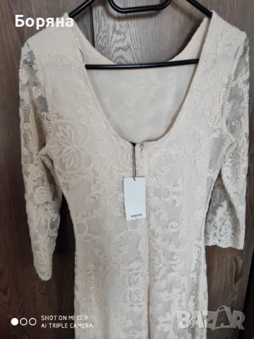 Mango нова с етикет дълга рокля екрю дантела, снимка 13 - Рокли - 49075917