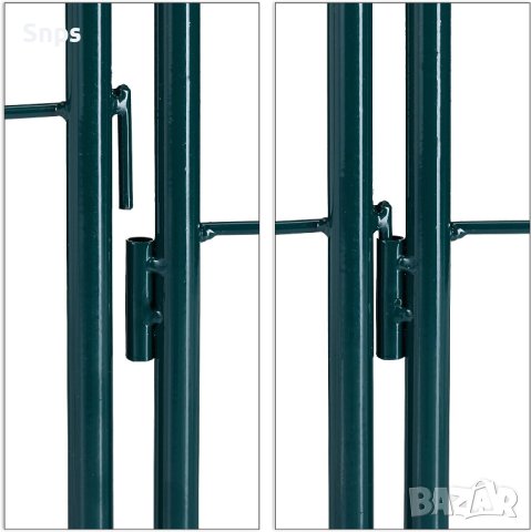 Метална градинска ограда, комплект от 2 закопчаващи се, тъмнозелени, 180 x 50 cm, снимка 7 - Градински мебели, декорация  - 42267021