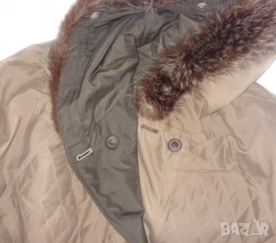 Дамско шушляково палто двулицево бежаво кафяво с качулка естествен косъм, снимка 4 - Якета - 31615540