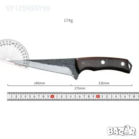 Ловен,ръчно кован нож 5Cr15Mov, кожен калъф, 140х275 мм, снимка 3 - Ножове - 50804203