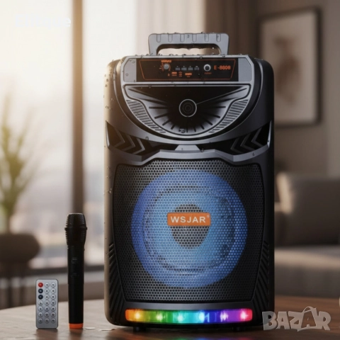 Bluetooth караоке колона с безжичен микрофон – 8,5″ говорител, LED светлини, TWS и FM радио, снимка 2 - Друга електроника - 52820134