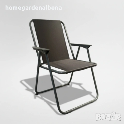 Сгъваем градински стол 53x59x76 см – прахово боядисана стомана, сив или черен, снимка 7 - Градински мебели, декорация  - 54108959