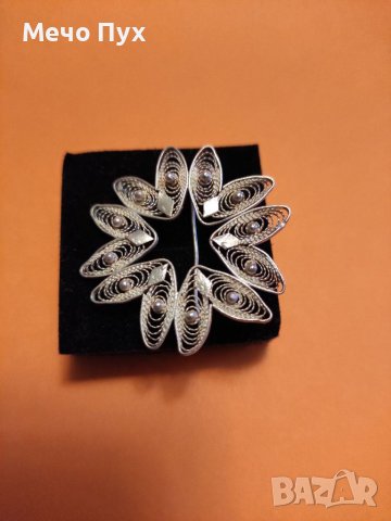 Стара сребърна брошка филигран (1), снимка 1