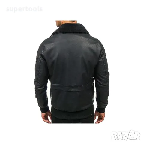 Мъжко черно кожено пилотско бомбър NATURE 4788, снимка 4 - Якета - 47276487