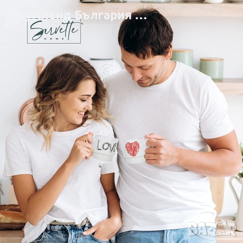 4 броя Порцеланови чаши LOVE с поставка, снимка 4 - Чаши - 40650325
