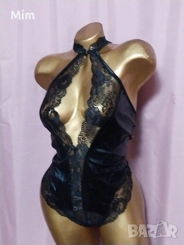  Резервирани 2XL Черно боди от еко кожа и дантела , снимка 5 - Корсети, бюстиета, топове - 53015307