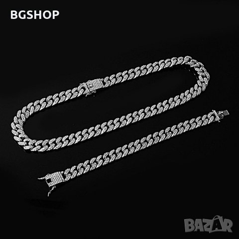 Bling Bling Хип-хоп ланец и гривна - Комплект Silver, снимка 2 - Бижутерийни комплекти - 30410184