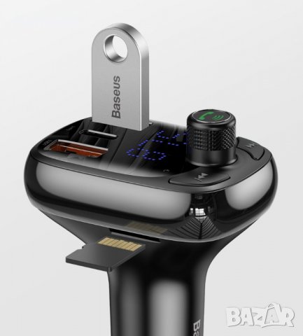 Зарядно за кола Baseus T Typed Bluetooth 5.0 FM Transmitter MP3 Quick Charge 4.0, снимка 3 - Зарядни за кола - 30775457