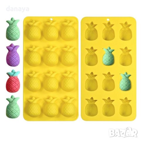 4181 Силиконова форма за бонбони и лед Ананаси, 12 гнезда