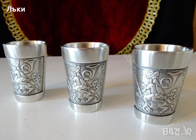 Чаши от калай с лов на глиган. , снимка 5 - Антикварни и старинни предмети - 44479317