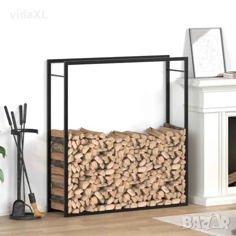 vidaXL Стойка за дърва за огрев, черен мат, 110x28x116 см, стомана, снимка 2 - Дърва за огрев - 56147192