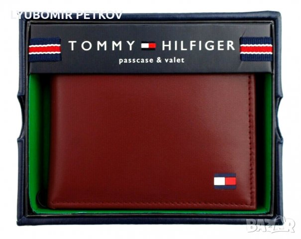 Нов Tommy Hilfiger Мъжки Кожен Червен Портфейл Портмоне