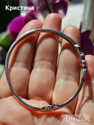 Красива твърда сребърна гривна с циркони , снимка 2 - Гривни - 49826248