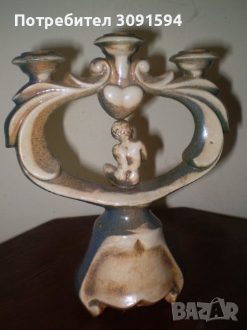 Ретро керамичен свещник с детска фигурка за три свещи, снимка 4 - Други ценни предмети - 42326495