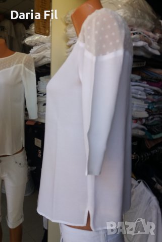 Бяла блуза/риза с дантела и 7/8 дължина на ръкава , снимка 4 - Ризи - 37945390