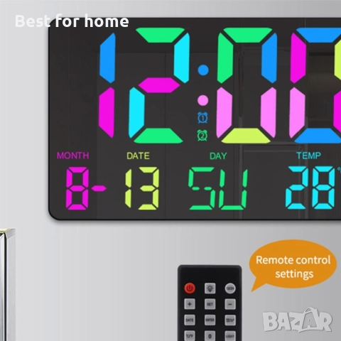 3-инчов LED Дигитален Стенен Часовник – Дистанционно, Температура, Дата, 10 нива на яркост, снимка 3 - Декорация за дома - 52965747