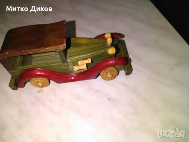 Дървена ретро кола ръчна изработка 145х62х54мм отлична, снимка 5 - Декорация за дома - 42794865
