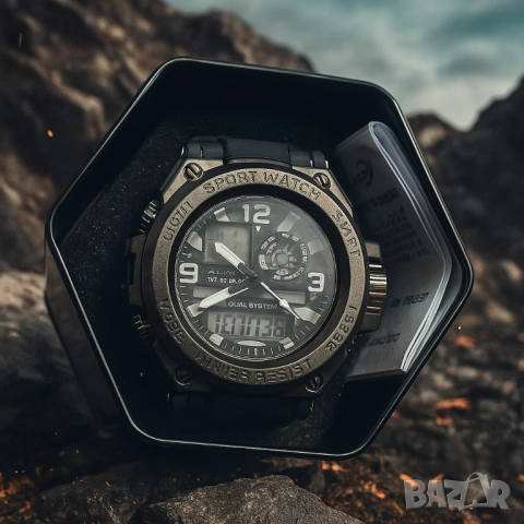 Спортен аналогово-дигитален мъжки часовник с подсветка, аларма и водоустойчив корпус, снимка 3 - Мъжки - 51975906