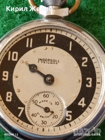 Джобен часовник INGERSOLL Made in Britain рядък за КОЛЕКЦИОНЕРИ 41241, снимка 4 - Антикварни и старинни предмети - 55829400
