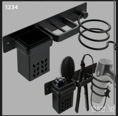 Стенна поставка органайзер за сешоар и преса за коса, снимка 2 - Други стоки за дома - 54204139