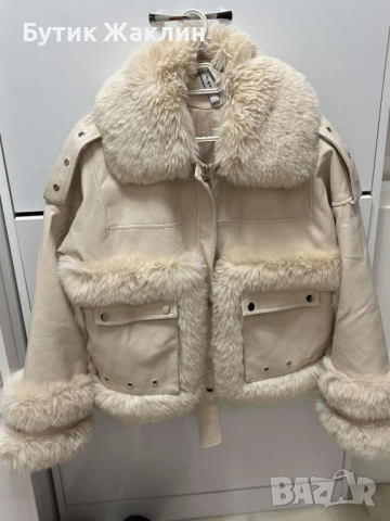 Дамско кожено яке с пух, снимка 1