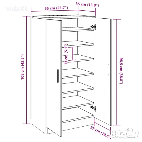 vidaXL Шкаф за обувки, 7 рафта, дъб, снимка 9 - Шкафове - 56146407