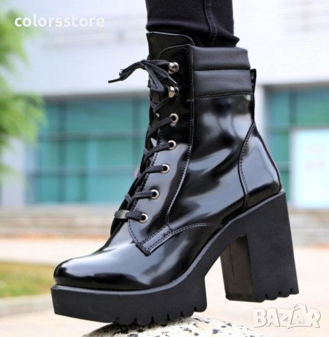 Боти на ток - черен лак с черно ходило - 3020, снимка 2 - Дамски боти - 31513711