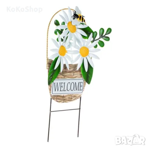 Градинска декорация "Welcome"-28x6x55 см./метална градинска декорация/декорация за градина, снимка 2 - Градински мебели, декорация  - 49859839