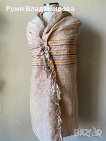 Бежов шал от 100 % органик памук, с етикет