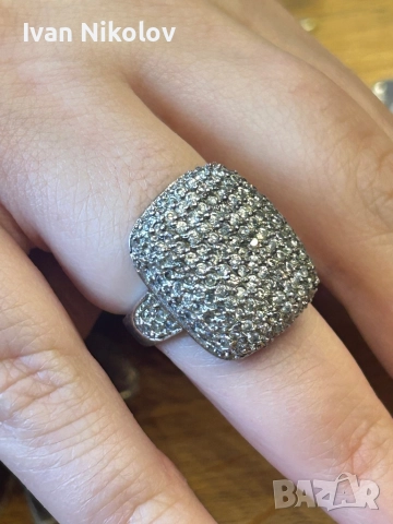 Дамски сребърен пръстен с множество цирконии