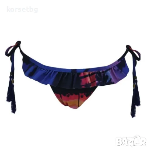 Цветно дамско долнище на бански с волан и странични връзки - 22800, снимка 1